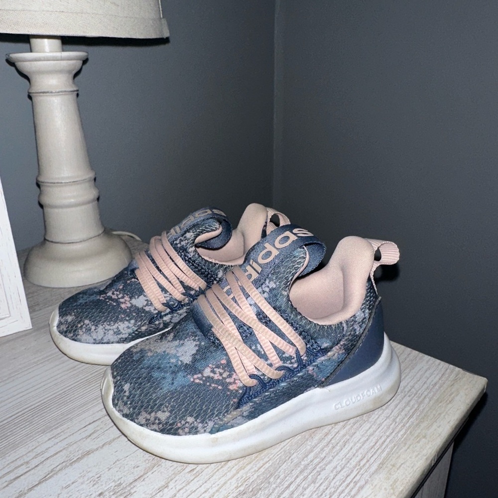 Adidas Toddler Cloudfoam Blue and Pink Sneakers Size 6